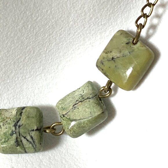 2/$20 Dark Green Serpentine Leaf Branch Necklace, Genuine Gemstone Bronze Chain - Picture 8 of 16